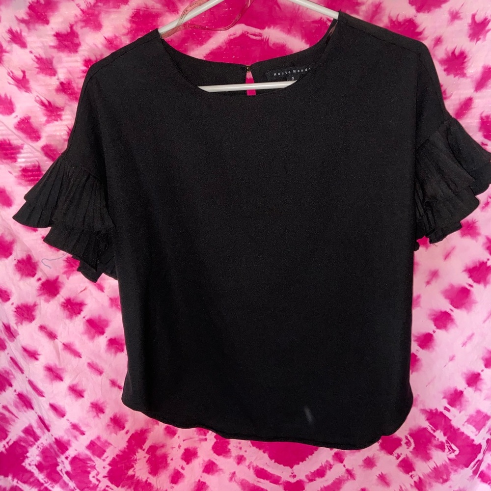 BLACK BLOUSE WITH RUFFLE SLEEVES. - Picture 2 of 2